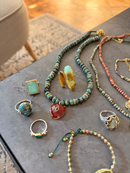 African turquoise and rhodonite necklace "Breathing Earth"
