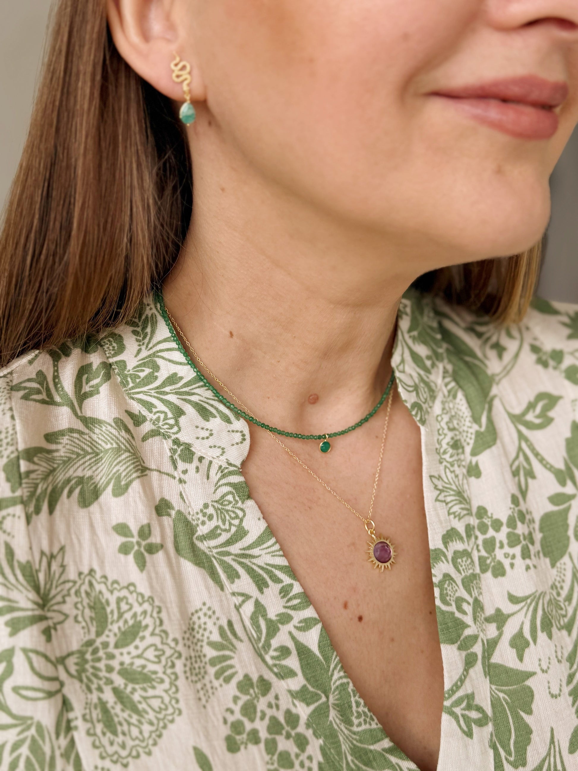 Amazonito kaklo vėrinys "Lašelis"