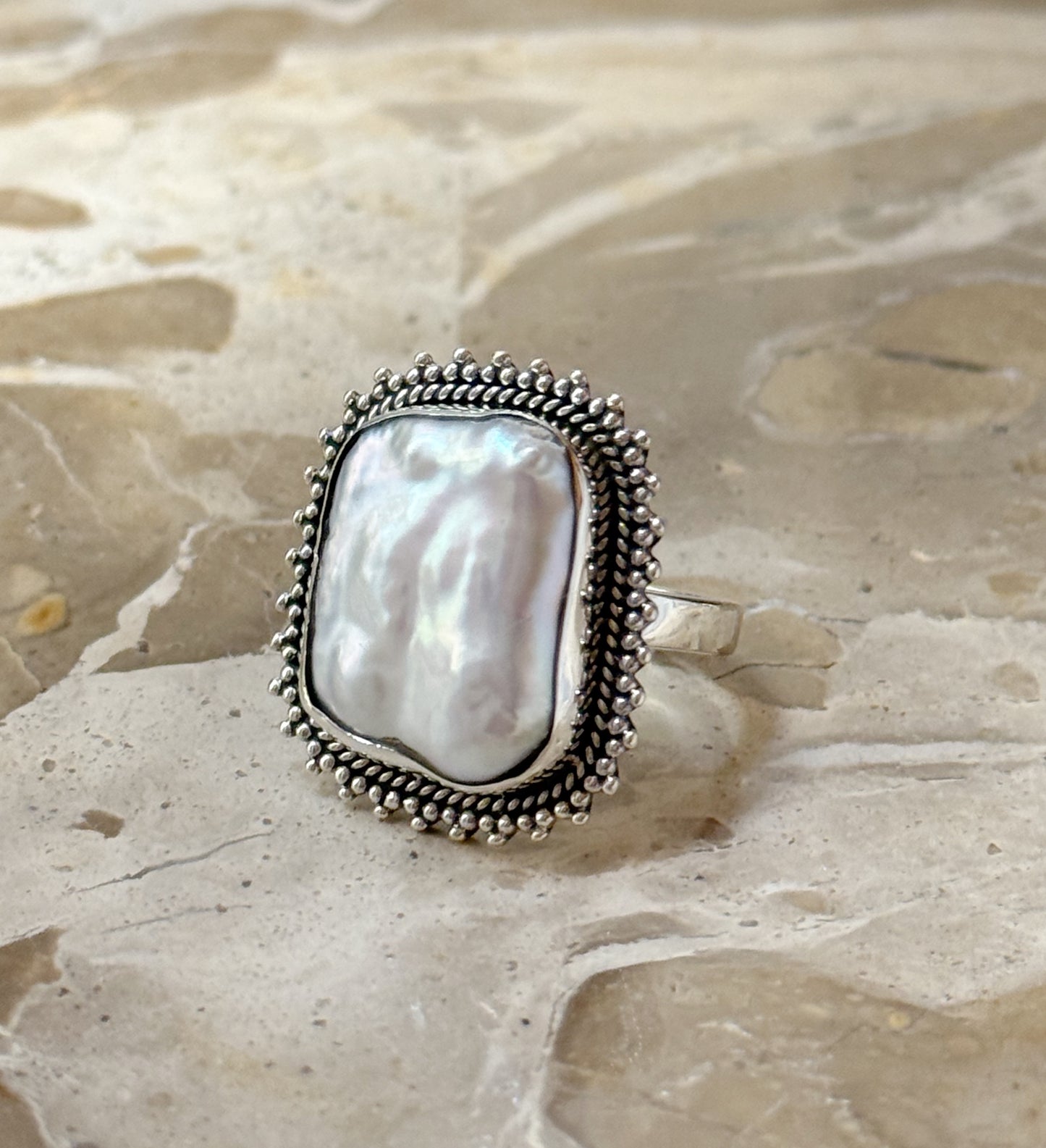 Silver ring with pearl