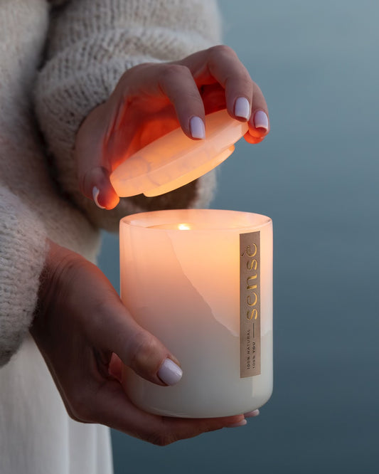Marble onyx candle holder and scented candle