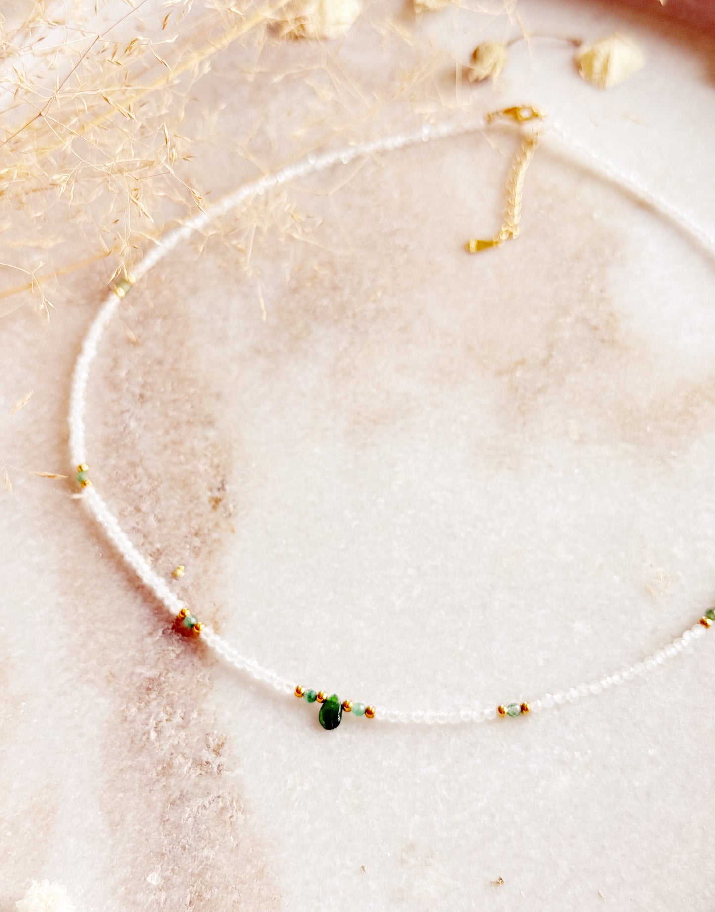Moonstone Necklace "Emerald Drop"