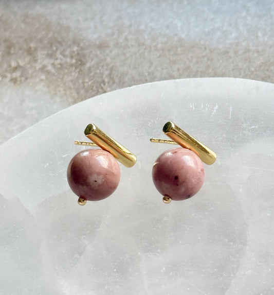 Earrings with Rhodonite crystals