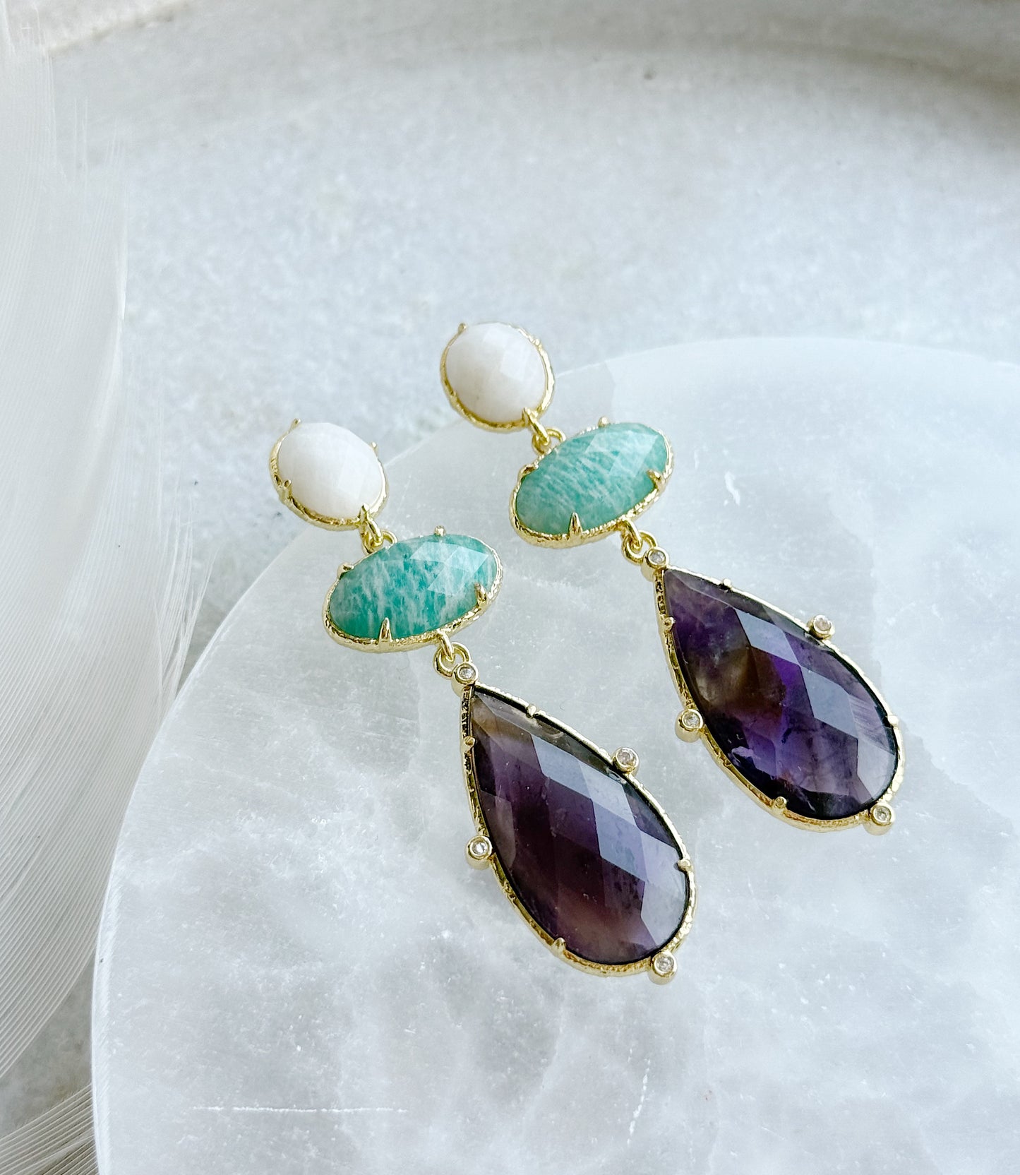 Fluorito ir Amazonito auskarai