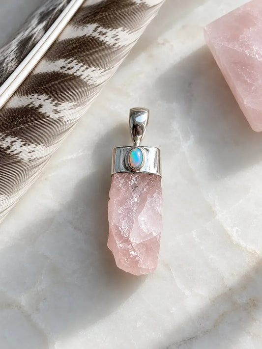 Rose quartz and opal pendant