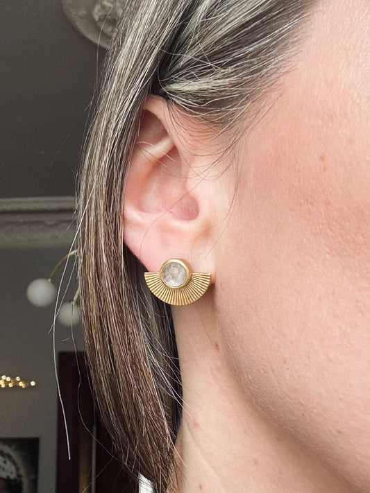 Mėnulio akmens auskarai "Spinduliai"