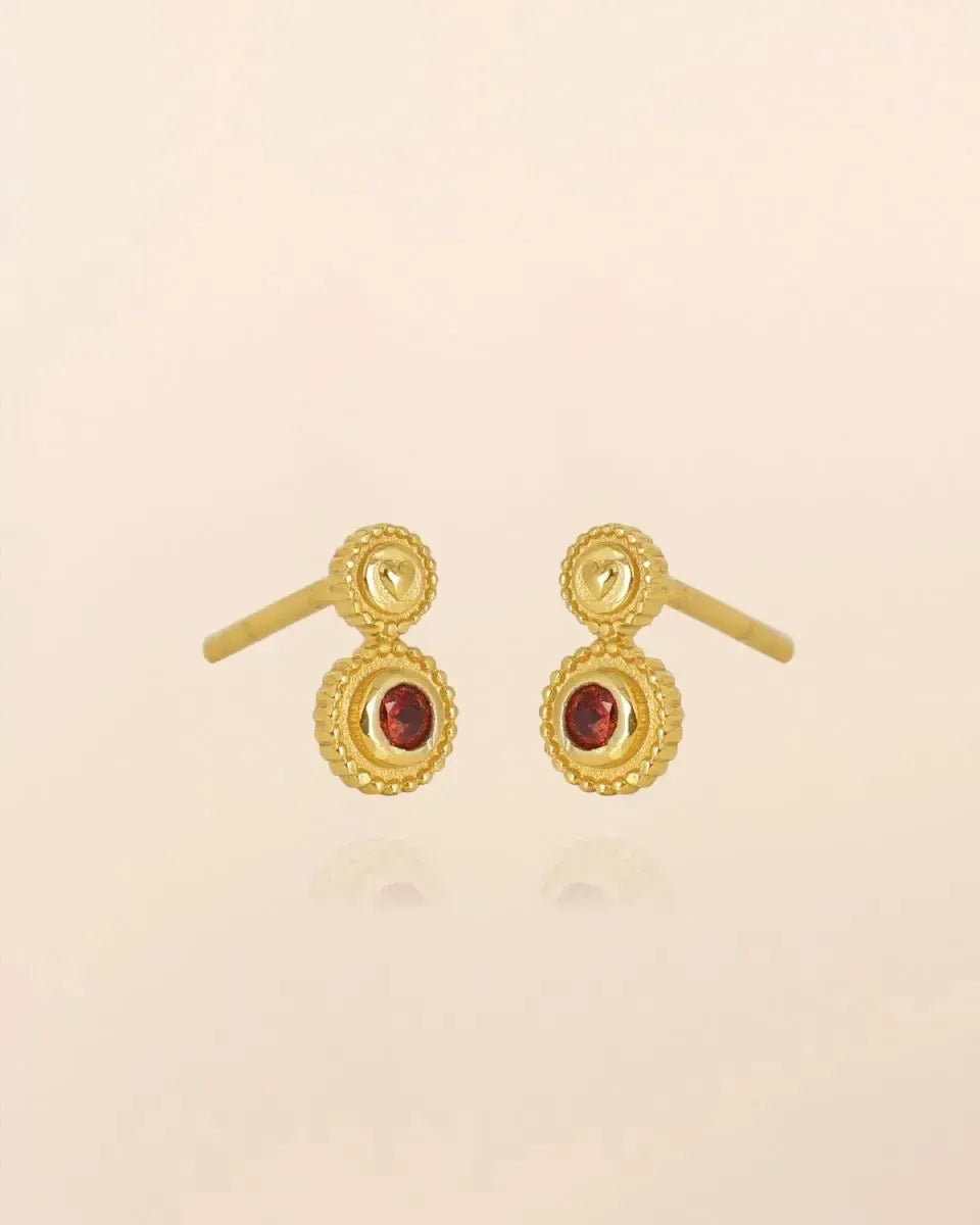 Mini auskarai su granato kristalais “Meilė”