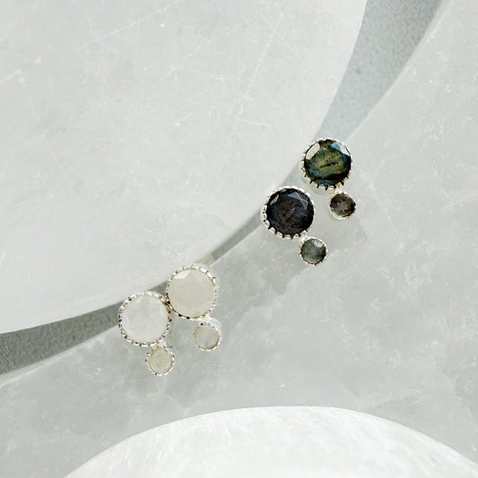 Mini sidabriniai auskarai su labradoritu “Duo”