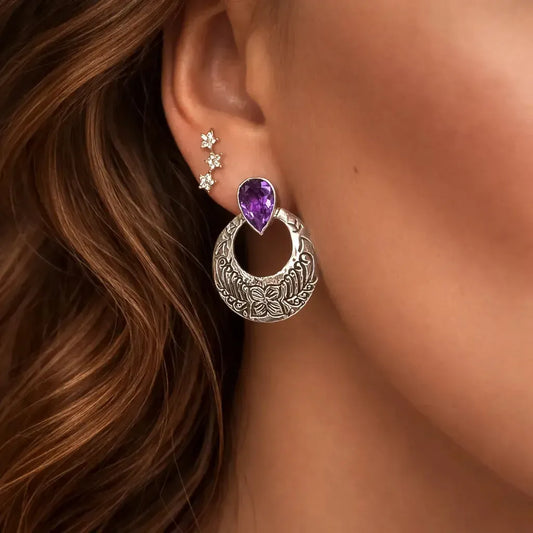 Sidabriniai auskarai su ametistu “Flora”