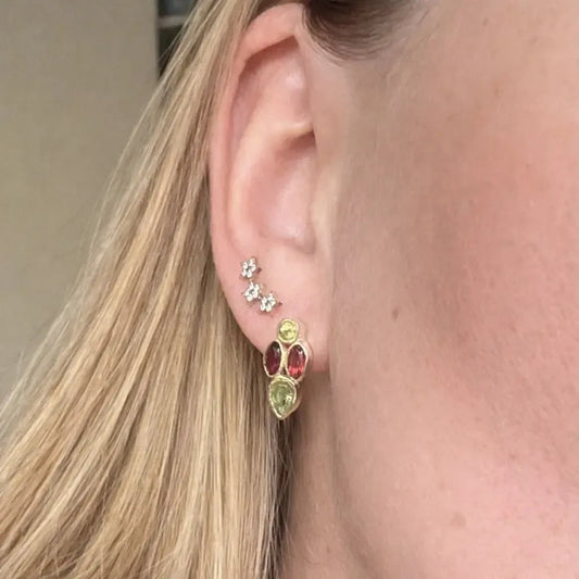 Sidabriniai auskarai su granato ir peridoto kristalais