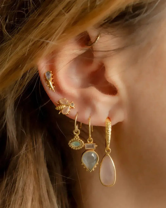 Earrings with labradorite and peach moonstone crystals