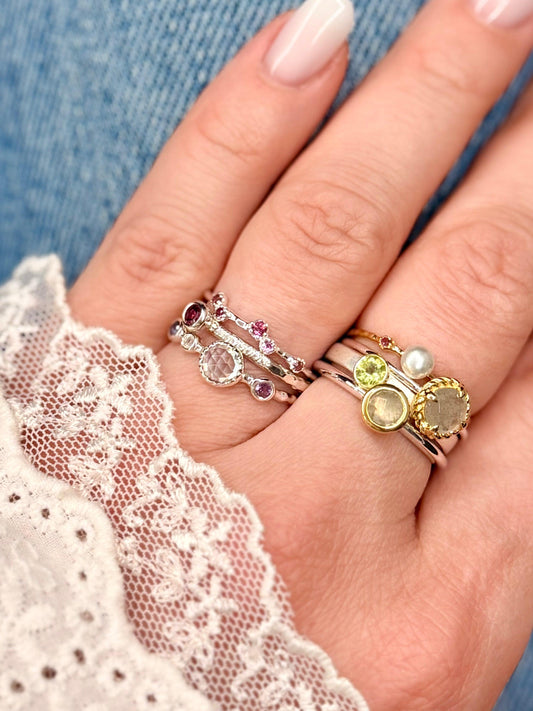 Silver ring with rhodolite “Universe”