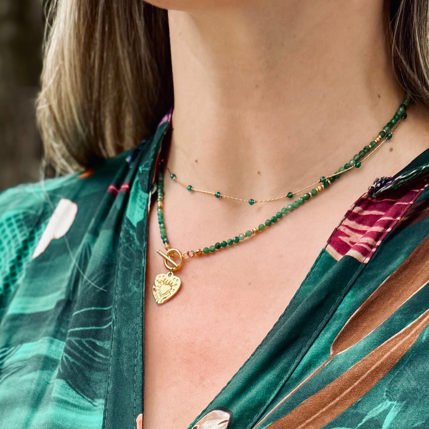 Žaliojo agato vėrinys “Širdis”