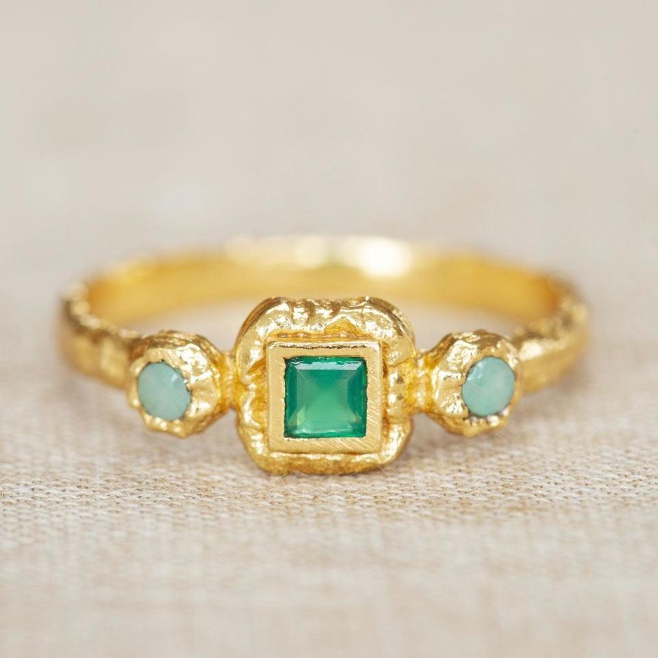 Žiedas su amazonitu ir agatu “Augimas”