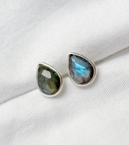 Mini silver earrings with labradorite "Droplets"