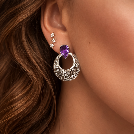 Sidabriniai auskarai su ametistu “Flora”