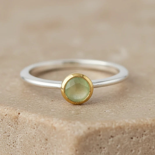 Silver ring with Prehnite crystal