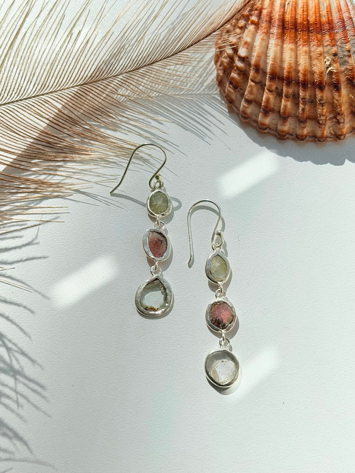 Sidabriniai auskarai su arbūziniu turmalinu