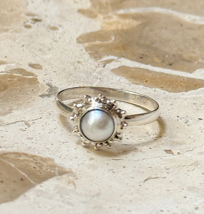 Silver ring with pearl "Sun"