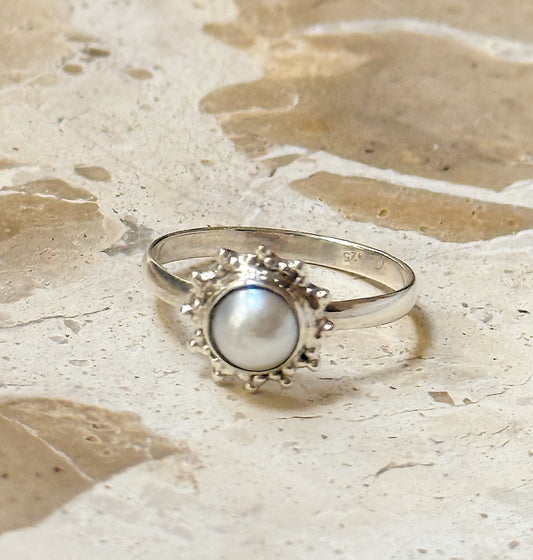 Silver ring with pearl "Sun"