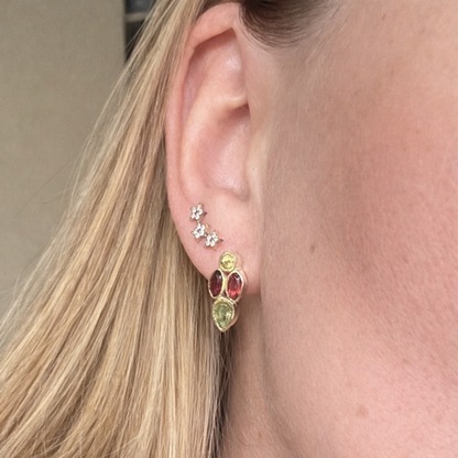 Sidabriniai auskarai su granato ir peridoto kristalais