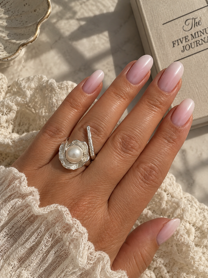 Silver ring with pearl "Birth of the Goddess"