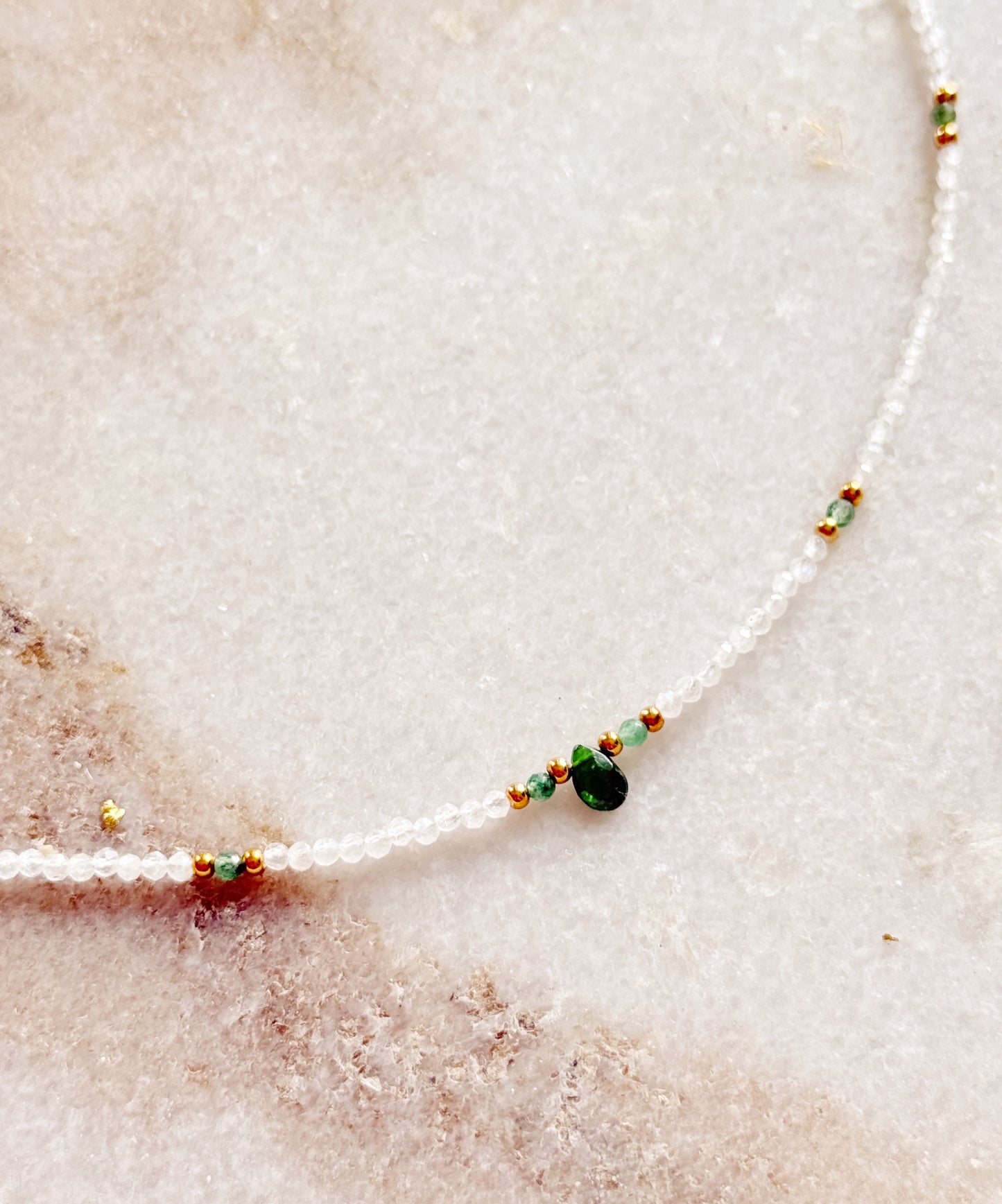 Moonstone Necklace "Emerald Drop"