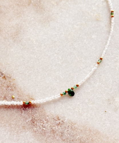 Moonstone Necklace "Emerald Drop"