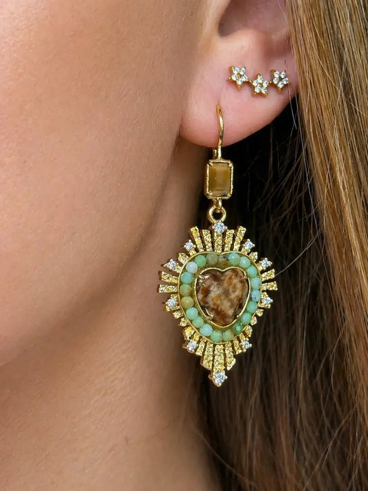 Amazonito auskarai "Širdies spindesys"