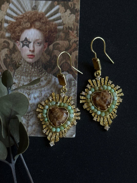 Amazonito auskarai "Širdies spindesys"