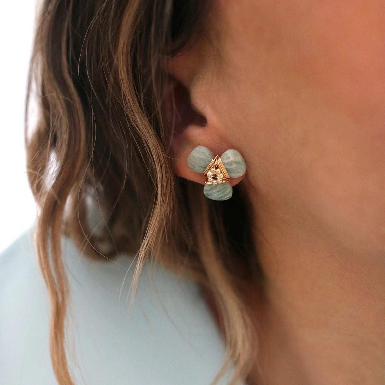 Amazonito vėrinio ir auskarų rinkinys “Drąsa”