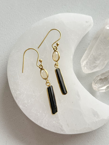 Auskarai su citrino ir žaliojo turmalino kristalais