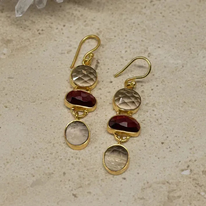 Auskarai su granatais ir dūminiu kvarcu "Šilko horizontai"