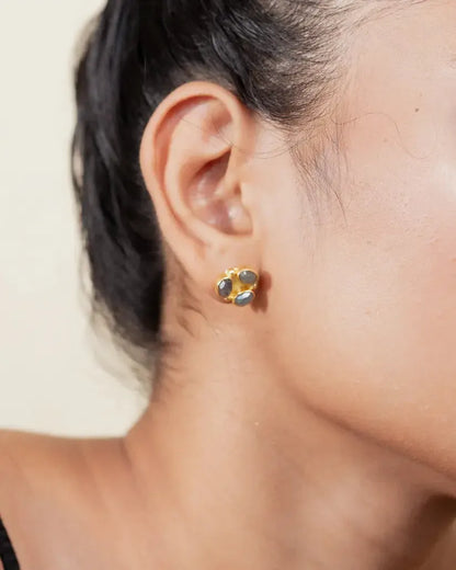 Auskarai su labradorito kristalais "Amžinoji liepsna"