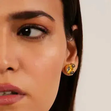 Auskarai su labradorito kristalais "Amžinoji liepsna"