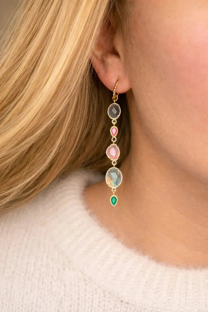 Auskarai su labradoritu ir rožiniu kvarcu