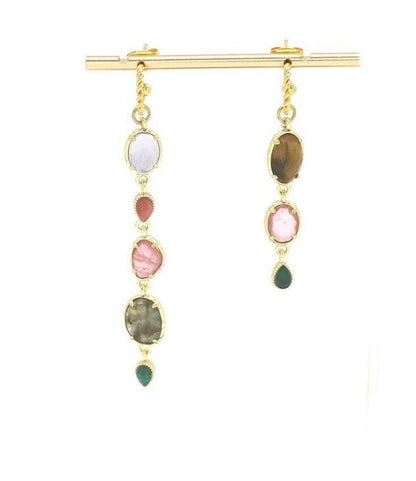 Auskarai su labradoritu ir rožiniu kvarcu