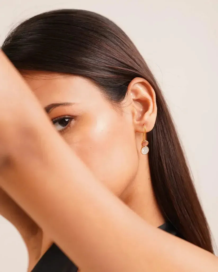 Auskarai su perlais ir rožiniu kvarcu "Žaidimas"