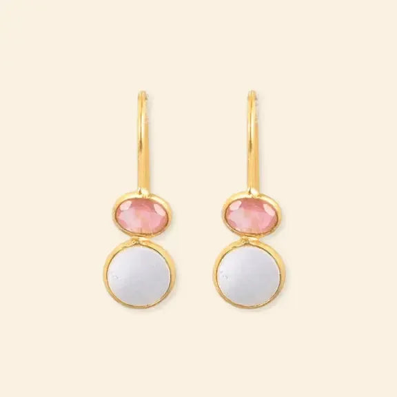 Auskarai su perlais ir rožiniu kvarcu "Žaidimas"