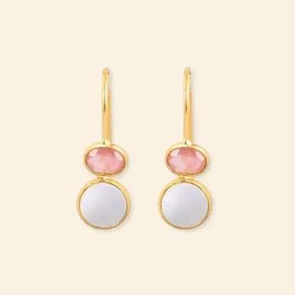 Auskarai su perlais ir rožiniu kvarcu "Žaidimas"