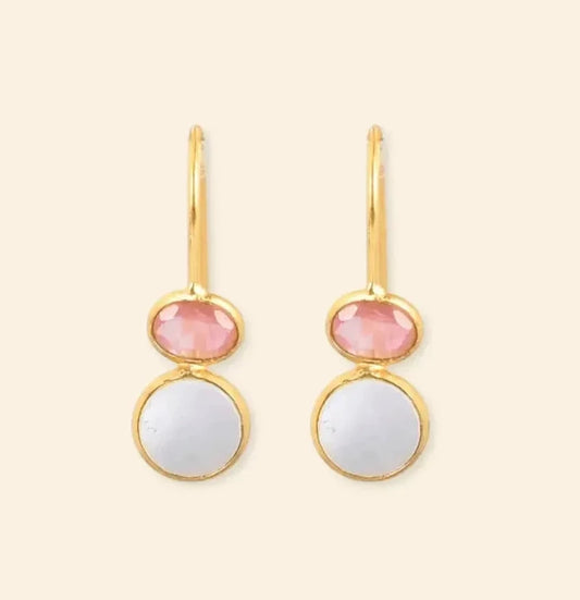 Auskarai su perlais ir rožiniu kvarcu "Žaidimas"