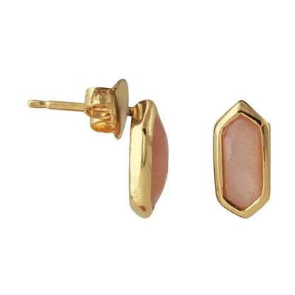 Auskarai su persikinio mėnulio akmens kristalais