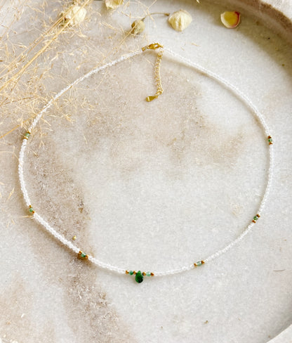 Moonstone Necklace "Emerald Drop"