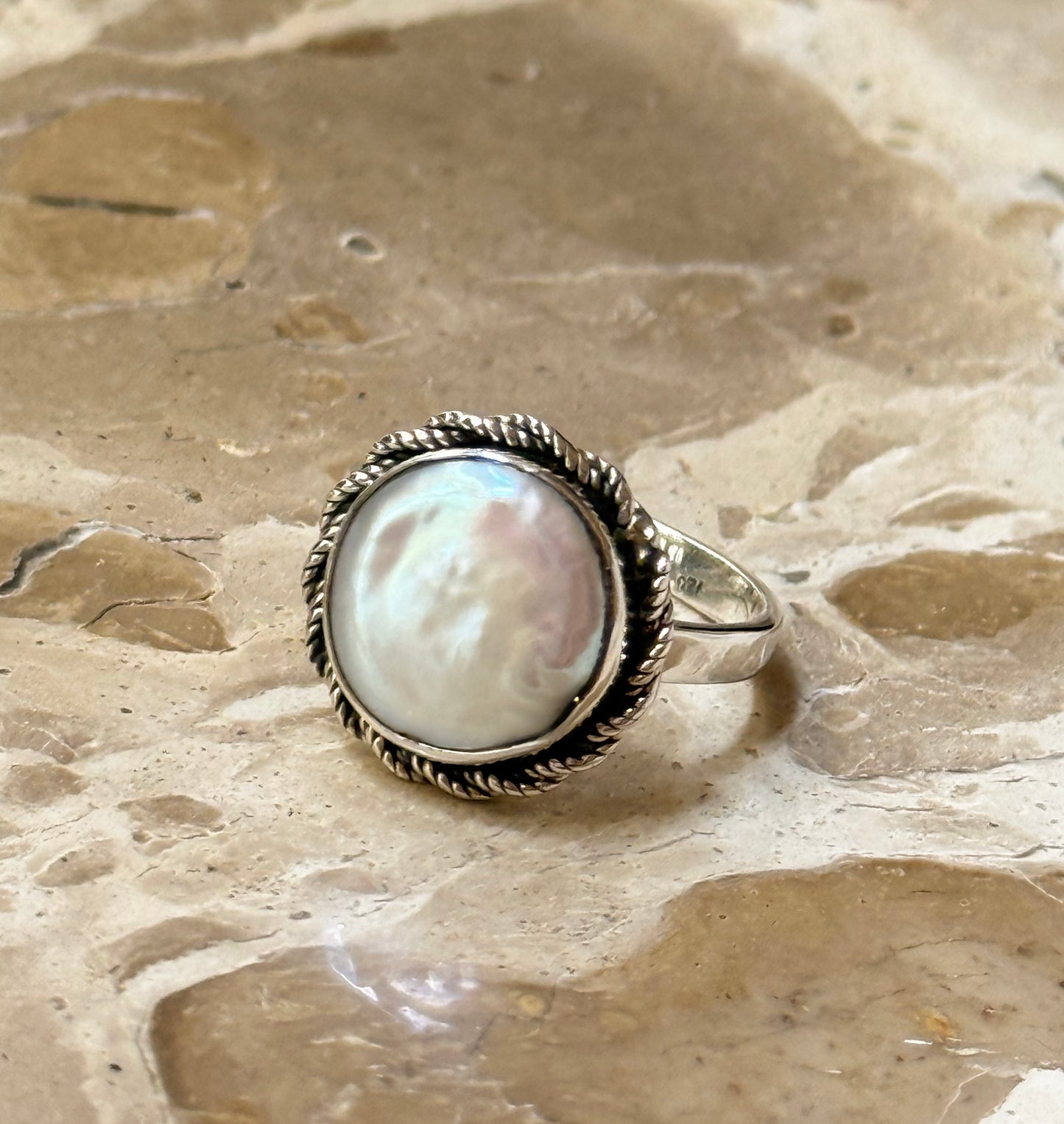 Silver ring with baroque pearl "Pearl Strands"
