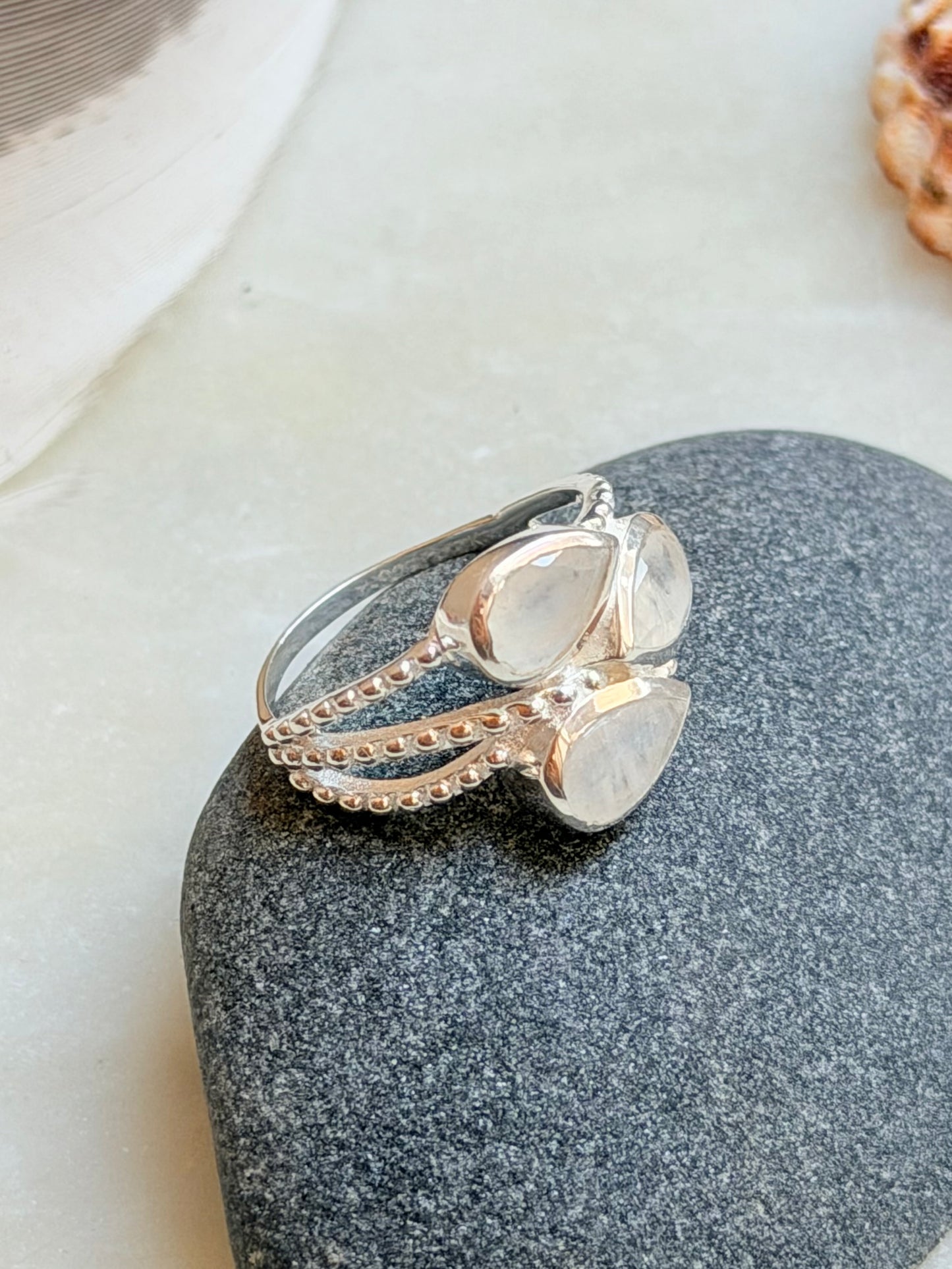 Silver ring with Moonstone "Droplets"