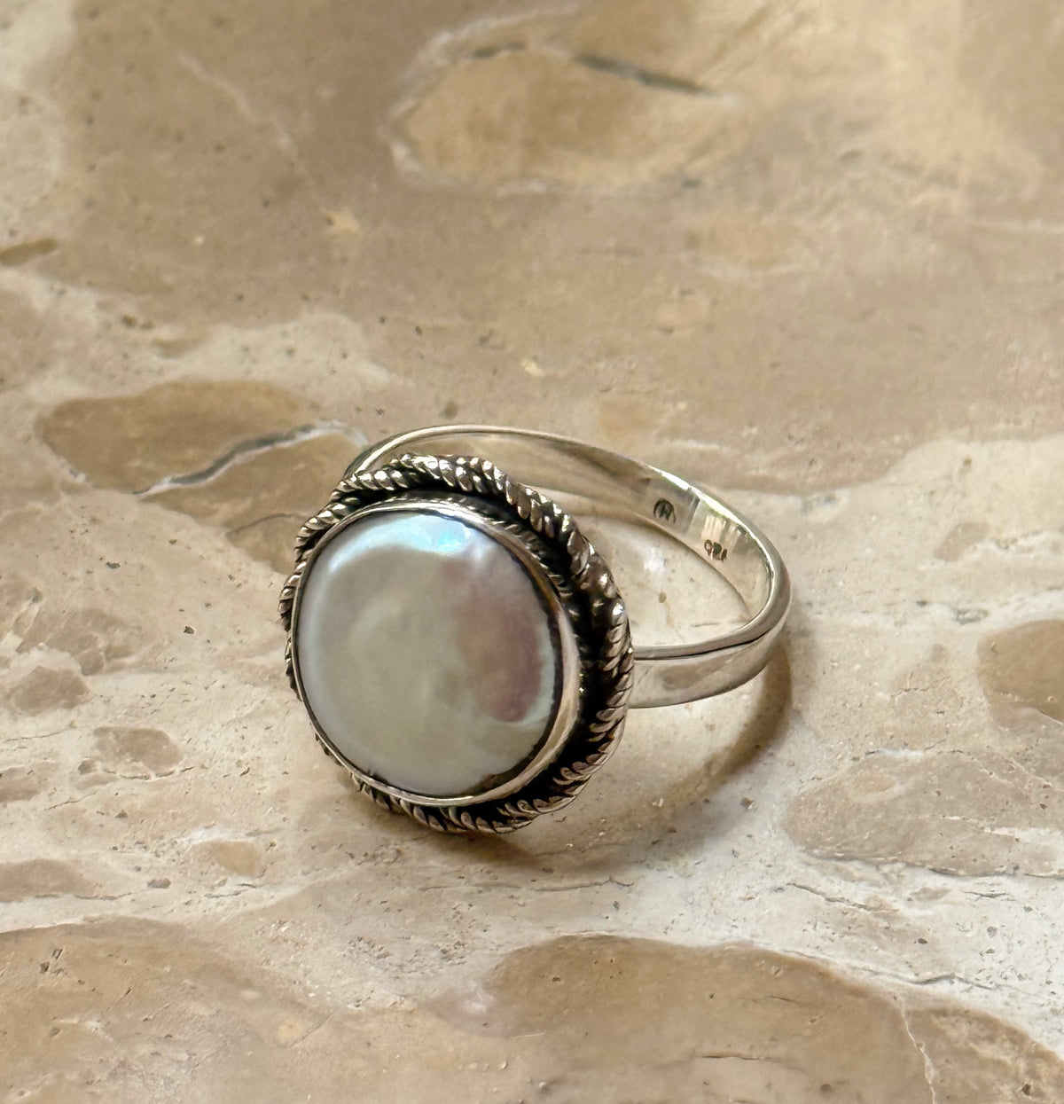 Silver ring with baroque pearl "Pearl Strands"