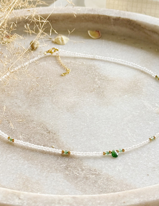 Moonstone Necklace "Emerald Drop"