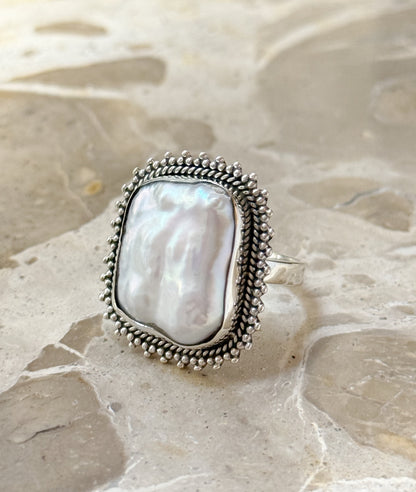 Silver ring with pearl