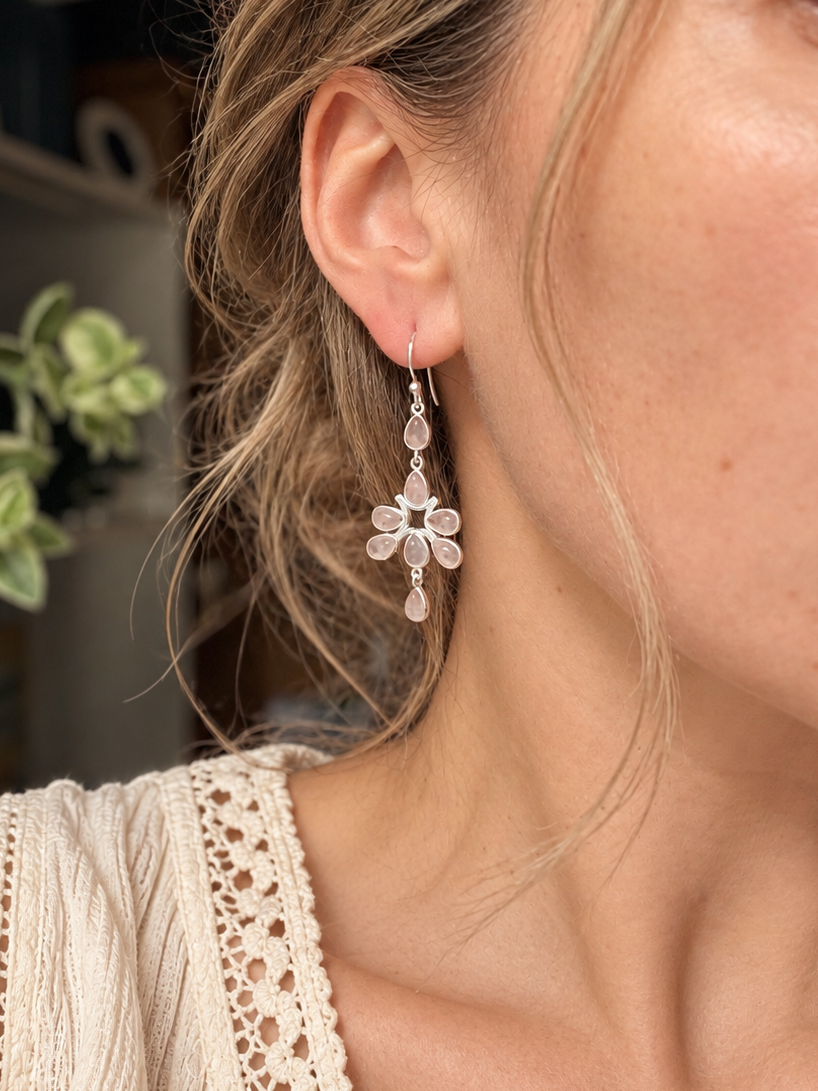 Silver earrings with rose quartz