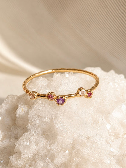 Ring with rhodolite, rose quartz, and amethyst