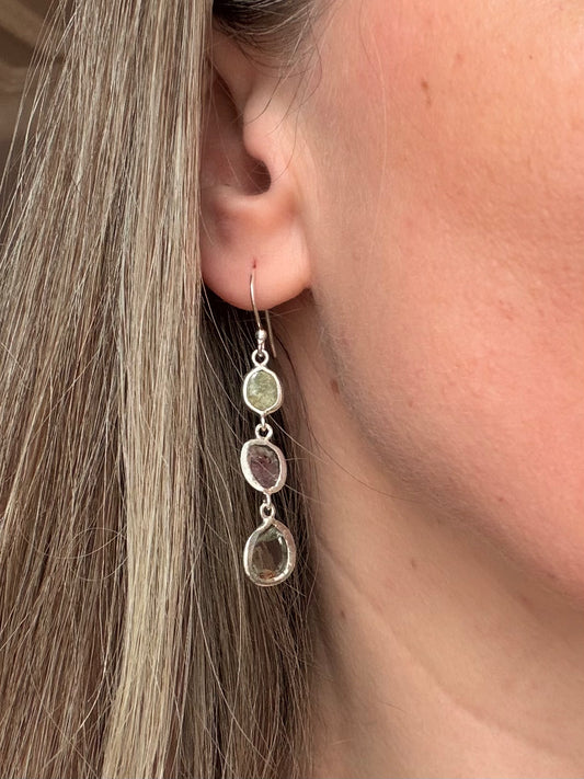 Sidabriniai auskarai su arbūziniu turmalinu